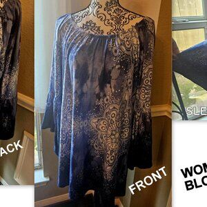 WOMENS SIZE XL BLUE TUNIC BLOUSE